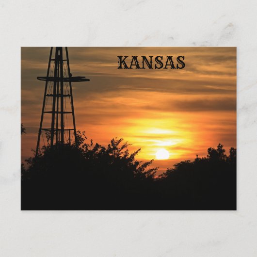 Kansas Sunset mit Windmill Silhouette Post Card Postkarte (Vorderseite)