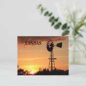Kansas Sunset mit Windmill Silhouette Post Card. Postkarte (Stehend Vorderseite)