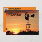 Kansas Sunset mit Windmill Silhouette Post Card. Postkarte (Vorne/Hinten)