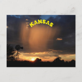 Kansas Sunset mit Windmill Silhouette. Postkarte