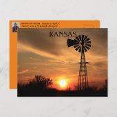 Kansas Sunset mit Windmill Silhouette Postkarte (Vorne/Hinten)