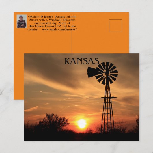 Kansas Sunset mit Windmill Silhouette Postkarte (Vorne/Hinten)
