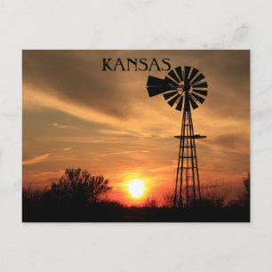 Kansas Sunset mit Windmill Silhouette Postkarte