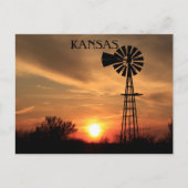 Kansas Sunset mit Windmill Silhouette Postkarte (Vorderseite)