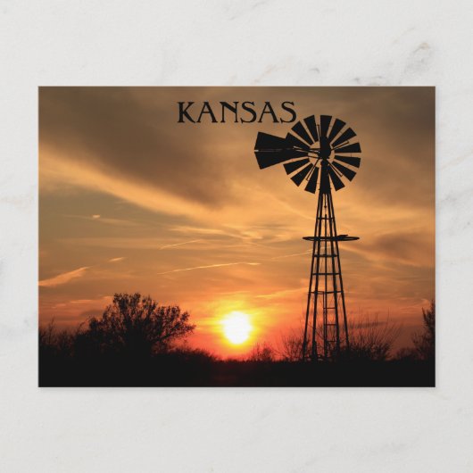 Kansas Sunset mit Windmill Silhouette Postkarte (Vorderseite)
