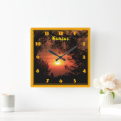 Kansas Sunset Silhouette Quadratische Wanduhr (Zuhause)