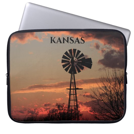 Kansas Sunset Windmill Silhouette Electronics Bag Laptopschutzhülle (Vorderseite)