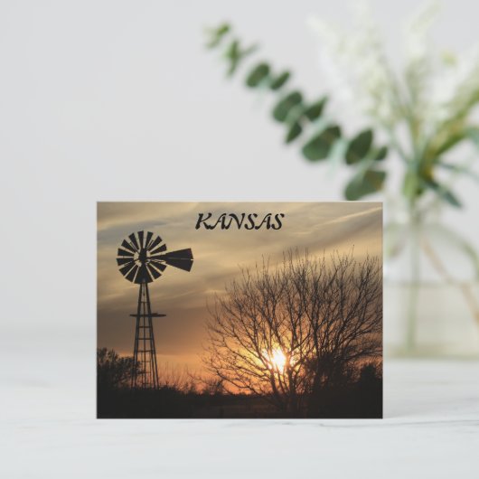 Kansas Sunset Windmill Silhouette Post Card Postkarte (Stehend Vorderseite)