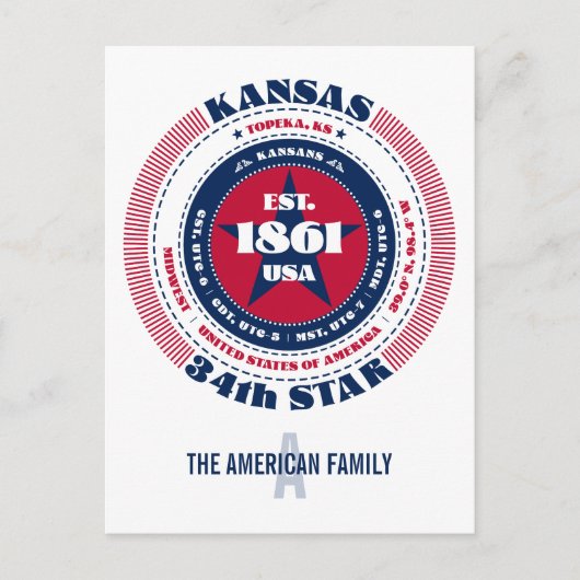 Kansas, Topeka, KS, Patriotisch, Monogramm Postkarte (Vorderseite)