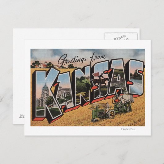 Kansas (Traktor & Hay Bailer Scene) Postkarte (Vorne/Hinten)