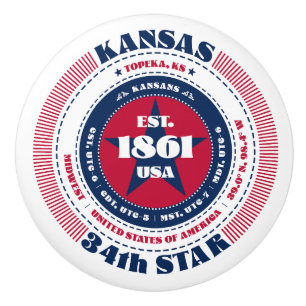 Kansas US-Staat Red White Blue Typografie Keramikknauf