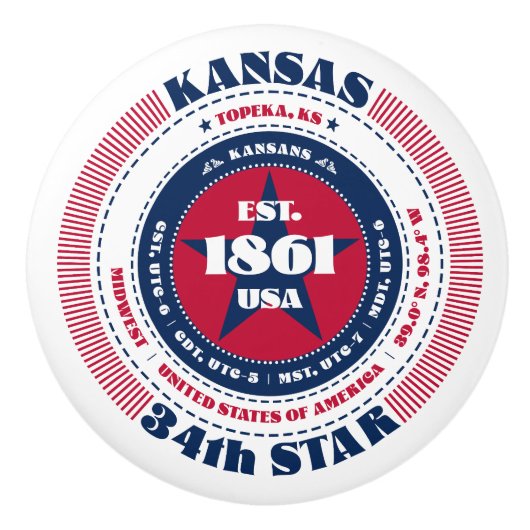 Kansas US-Staat Red White Blue Typografie Keramikknauf (Vorderseite)