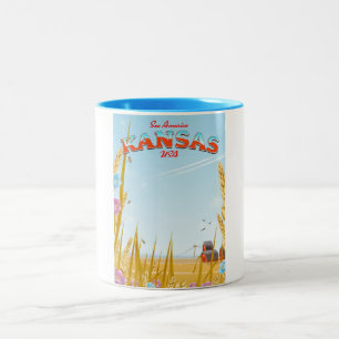 Kansas USA Farm Retro Reiseposter Zweifarbige Tasse