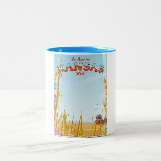 Kansas USA Farm Retro Reiseposter Zweifarbige Tasse (Mittel)