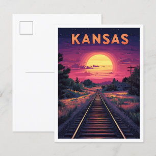 Kansas USA Kunst Vintage-Illustration Reise Postkarte