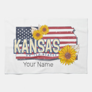 Kansas Vereinigte Staaten Retro-Staatskarte Vintag Geschirrtuch