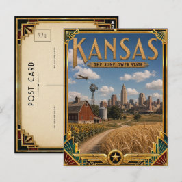Kansas Vintage Art Deco Golden Age Postkarte