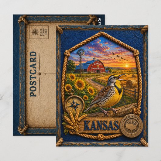 Kansas Vintage Reise Postkarte (Vorne/Hinten)