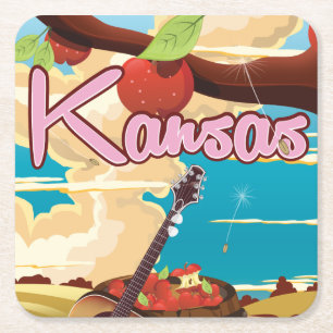 Kansas Vintager Cartoon Reiseplakat Rechteckiger Pappuntersetzer
