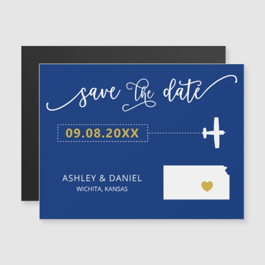 Kansas Wedding Save the Date Card, Map Magneteinladung (Vorne/Hinten)