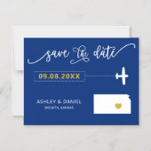 Kansas Wedding Save the Date Card, Map Magneteinladung (Vorderseite)