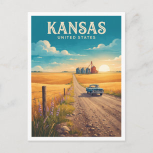 Kansas Wheatland Farm Road Hutchinson Reise Postkarte