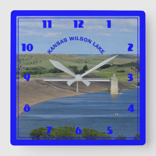 Kansas Wilson See mit blauem Wasser CLOCK Quadratische Wanduhr