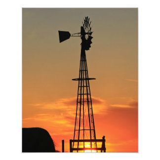 Kansas Windmill Silhouette Sonnenuntergang mit Wol Fotodruck