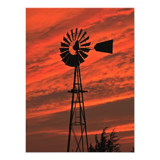 Kansas Windmill Silhouette Sunset Foto Print (Vorne)
