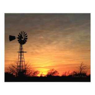 Kansas Windmill Silhouette Sunset Foto Print