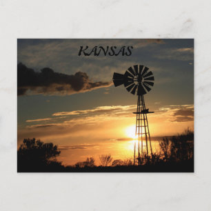 Kansas Windmill Silhouette Sunset Post Card Postkarte