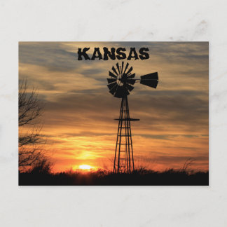 Kansas Windmill Silhouette Sunset Post Card Postkarte