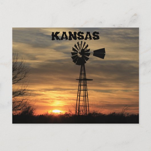 Kansas Windmill Silhouette Sunset Post Card Postkarte (Vorderseite)