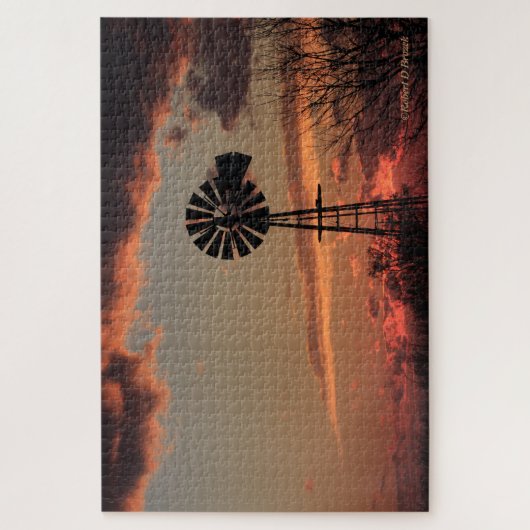 Kansas Windmill Silhouette Sunset PUZZLE (Vertikal)