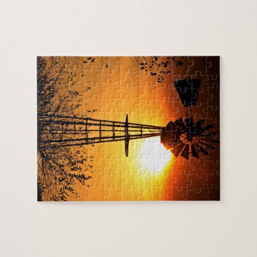 Kansas Windmill Silhouette Sunset Puzzle (Horizontal)