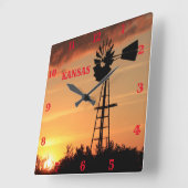 Kansas Windmill Silhouette Sunset Quadratische Wanduhr (Winkel)