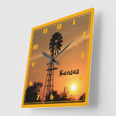 Kansas Windmill Silhouette Sunset Quadratische Wanduhr (Winkel)