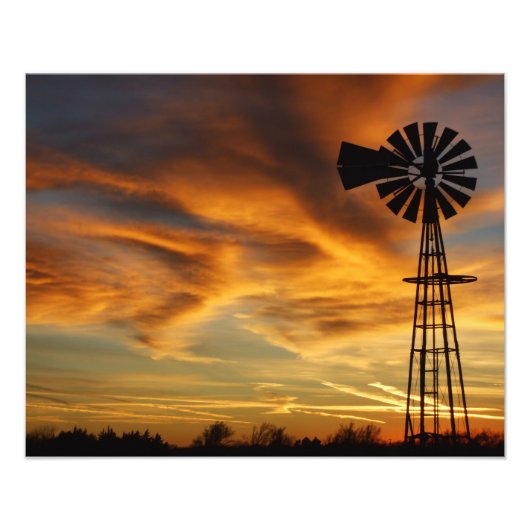 Kansas Windmill Sunset, Clouds Foto Erweiterung (Vorne)