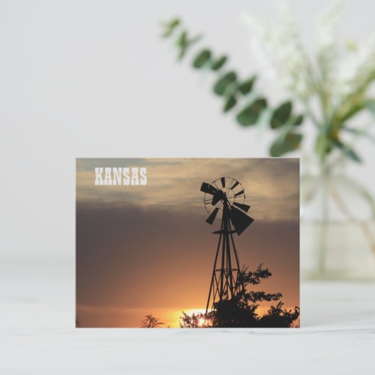 Kansas Windmill Sunset Postcard Postkarte (Stehend Vorderseite)