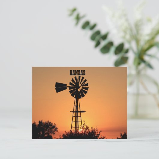 Kansas Windmill Sunset Postkarte (Stehend Vorderseite)