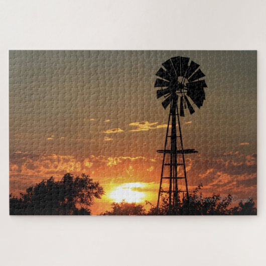 Kansas Windmill Sunset Puzzle (Horizontal)
