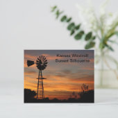 Kansas Windmill Sunset Silhouette Postcard Postkarte (Stehend Vorderseite)