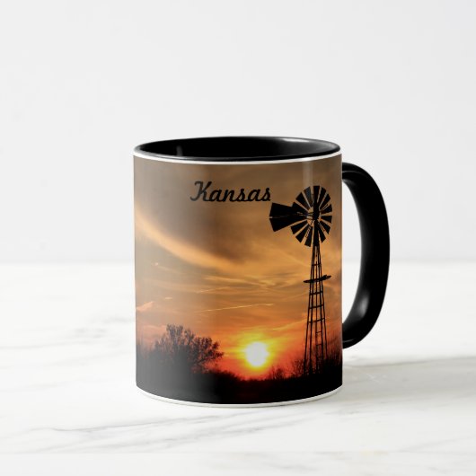 Kansas Windmill Sunset Tasse (VorderseiteRechts)