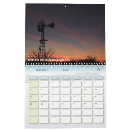 Kansas Windmill Sunsets Calendar Kalender (Feb 2026)