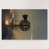 Kansas Windmühle Sonnenuntergang mit Sonnenstrahle Puzzle (Horizontal)