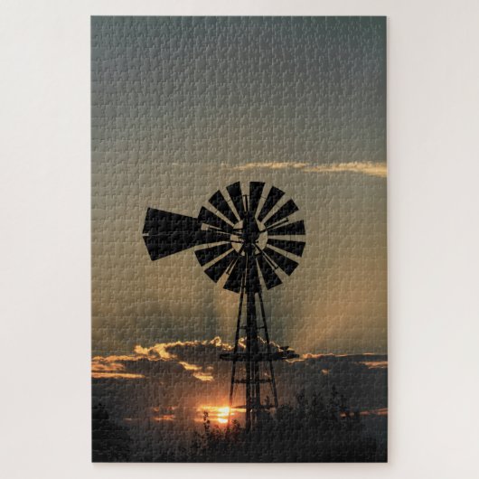 Kansas Windmühle Sonnenuntergang mit Sonnenstrahle Puzzle (Vertikal)