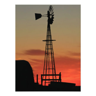 Kansas Windmühlen-Silhouette Sonnenuntergang Fotoa Fotodruck