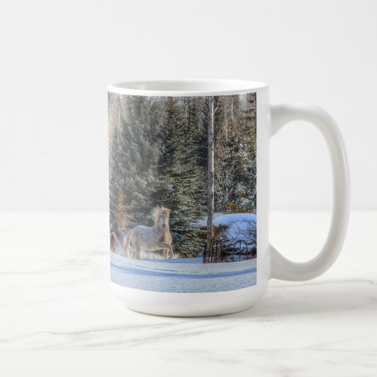 Kantern, Laufpferde im Winterschnee-Foto Kaffeetasse (Rechts)