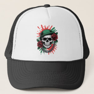 Kantige Grafik: Totenkopf mit Bowlerhut und Rosen Truckerkappe