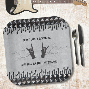 Kantige Rockstar Metal Gitarre Schwarze Graue Papp Pappteller